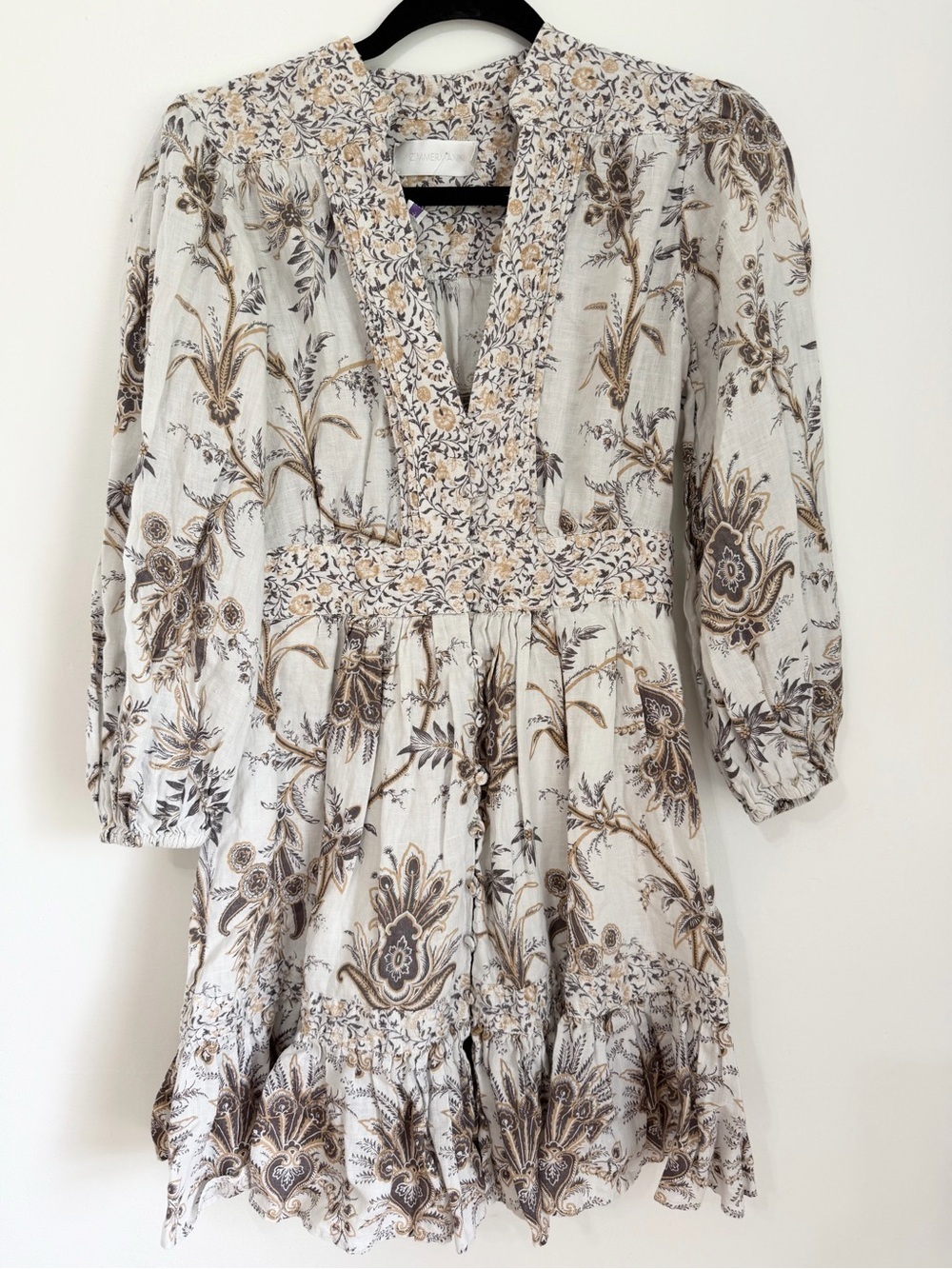 Zimmermann Ecru Linen Mini Dress V-Neck size 1 medium
